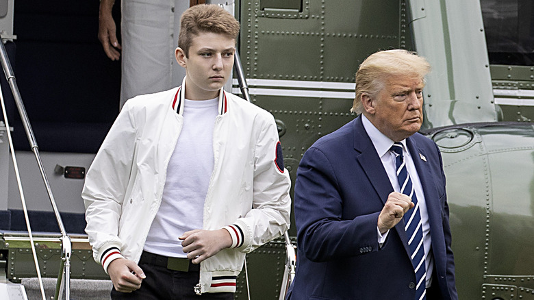 Barron, Donald Trump both scowling