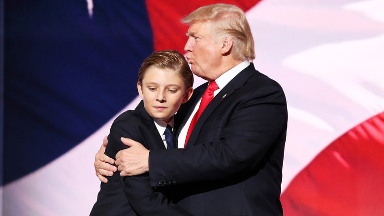 Donald Trump hugging Barron Trump
