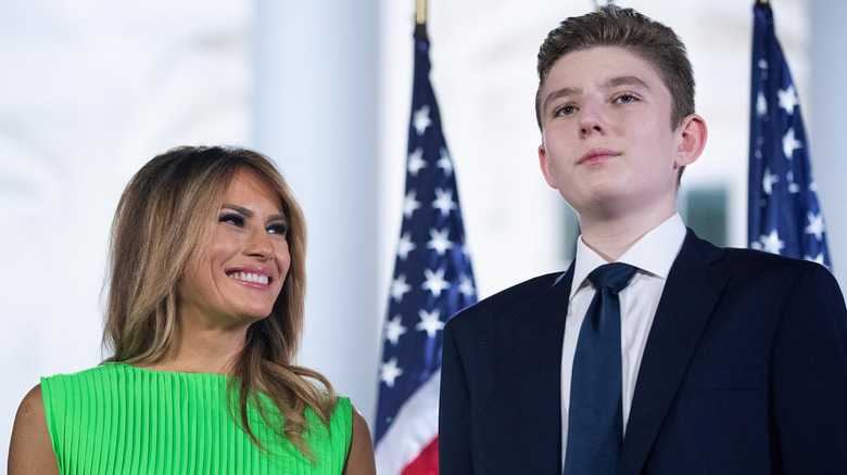 Melania Trump smiling at Barron Trump