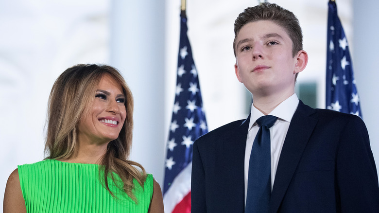 Melania Trump smiling at Barron Trump