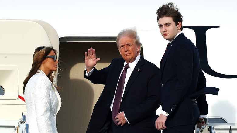 Melania Trump Donald Trump and Barron Trump boarding Air Force One