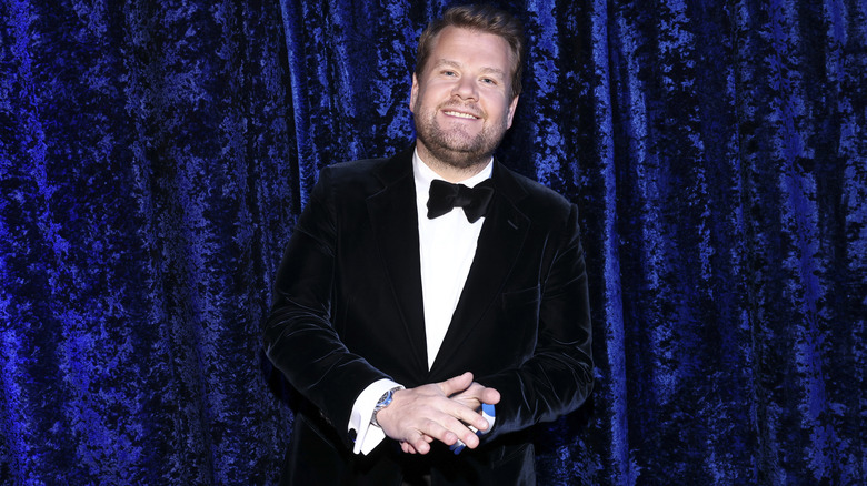 James Corden wearing a tuxedo