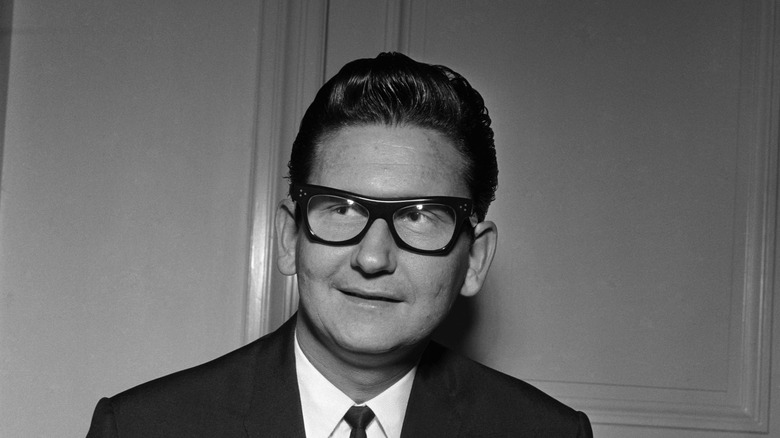 Roy Orbison smiling, black and white