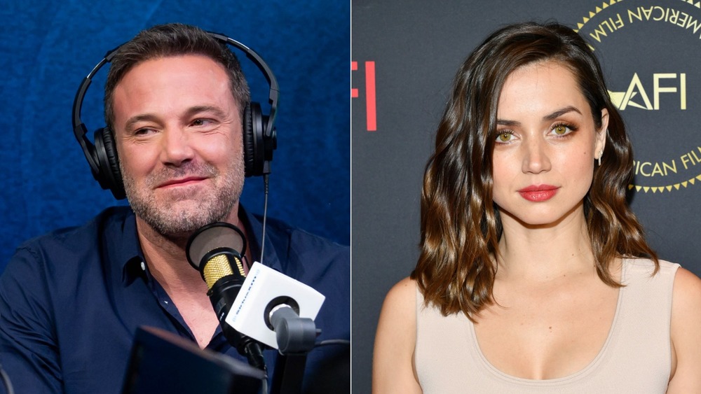 Ben Affleck smiling and Ana de Armas looking serious