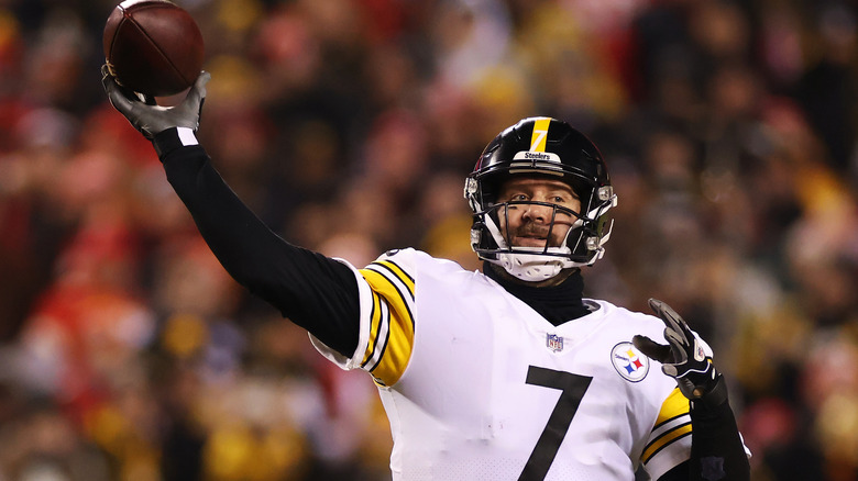 Ben Roethlisberger on the field with football in hand