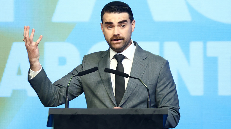 Ben Shapiro speaking on stage at CPAC Argentina.