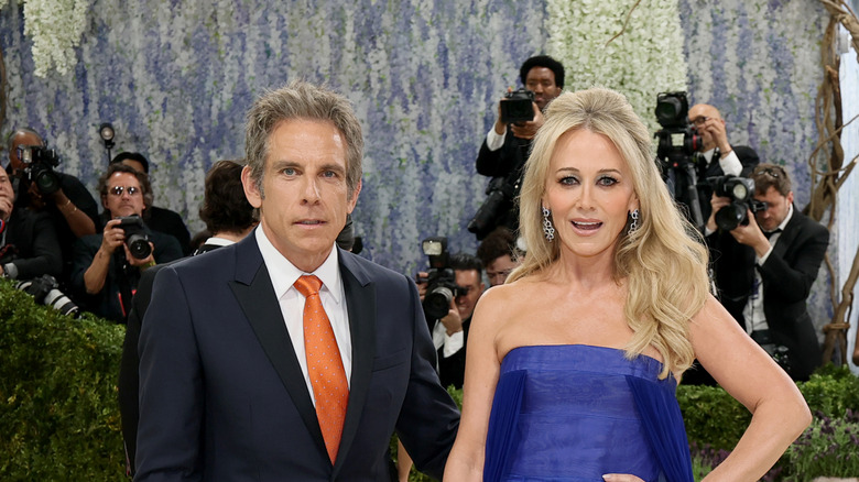 Ben Stiller and his wife Christine Taylor holding hands while posing at the 2026 Met Gala