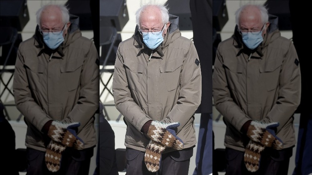 Bernie Sanders wearing mittens at the inauguration