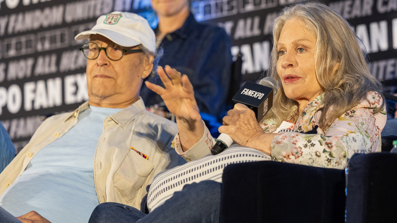 Beverly D'Angelo and Chevy Chase on stage at FanExpo.