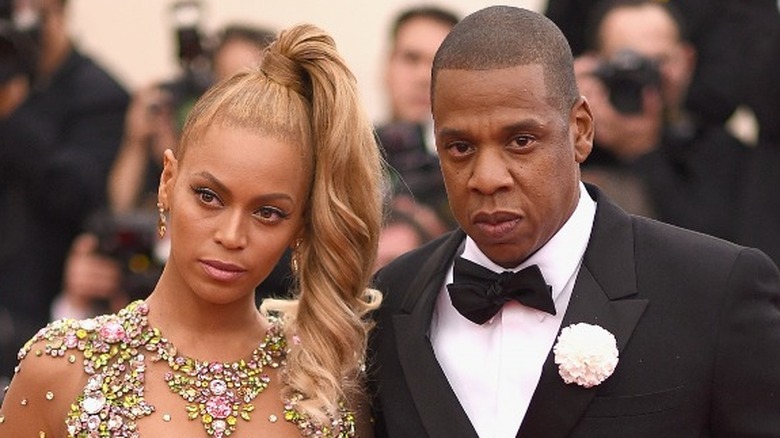 Beyoncé posing with Jay-Z
