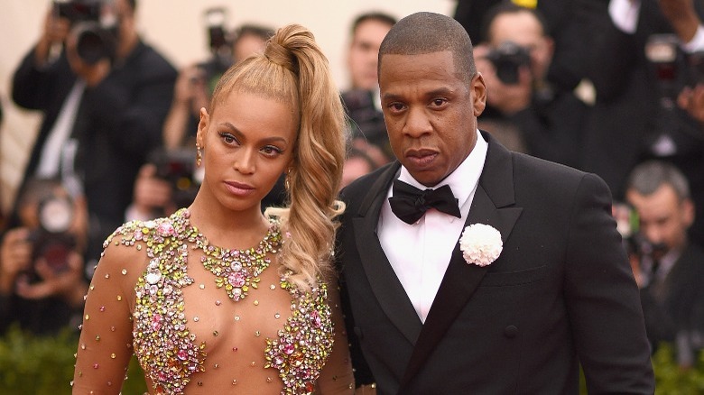 Beyoncé posing with Jay-Z