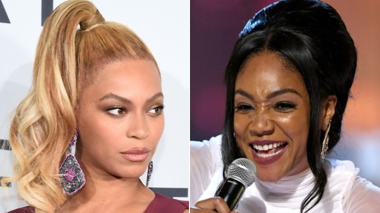 Beyonce at a Tidal concert and Tiffany Haddish at an awards show
