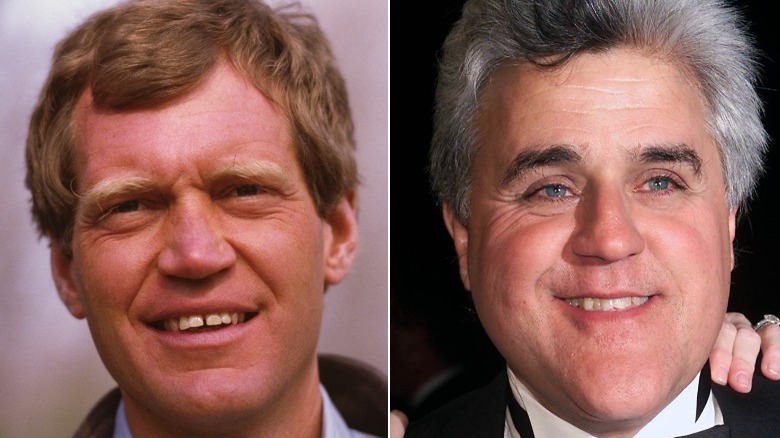 Jay Leno and David Letterman hosting their TV shows