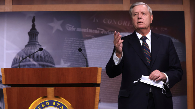 Senator Lindsey Graham speaking during a news conference at the U.S. Capitol on January 7, 2021 in Washington, DC.