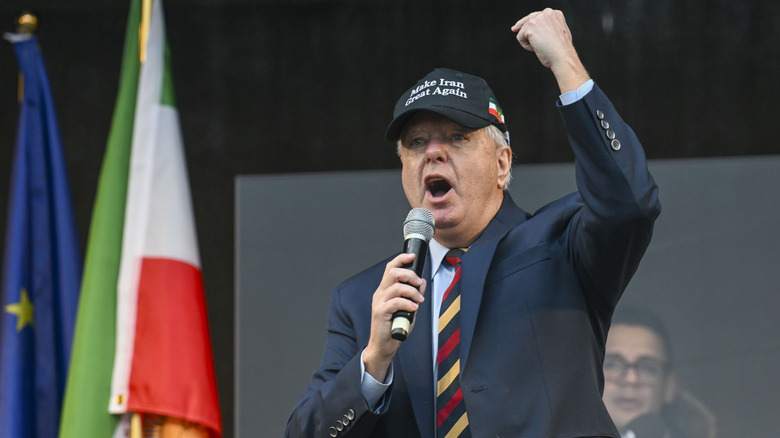 Senator Lindsey Graham speaking to people in Iran at Theresienwiese during the 62nd Munich Security Conference