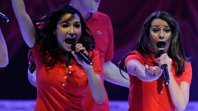 Naya Rivera and Lea Michele performing on stage