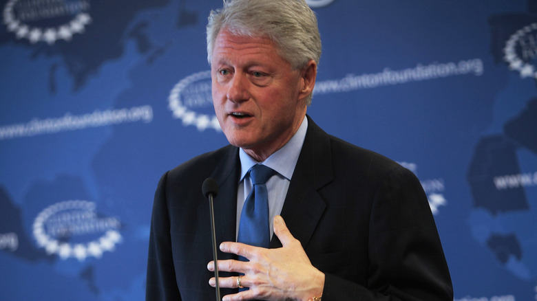 Bill Clinton speaks during press conference about a childhood health initiative in 2010
