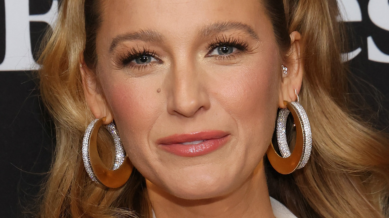 Blake Lively wearing hoop earrings