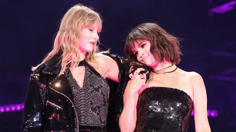 Taylor Swift and Selena Gomez performing together in 2018