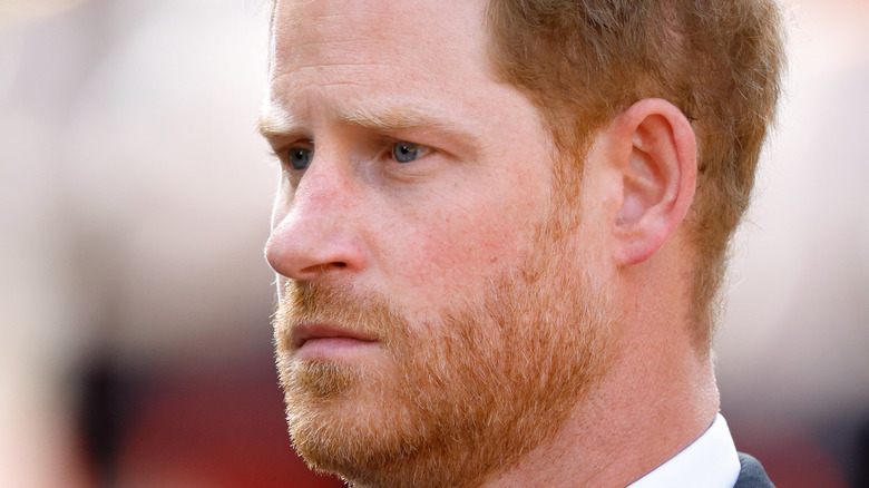 Prince Harry, Duke of Sussex walks behind Queen Elizabeth II's coffin