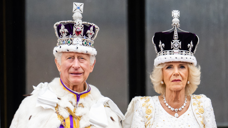 Queen Camilla and King Charles III with crowns