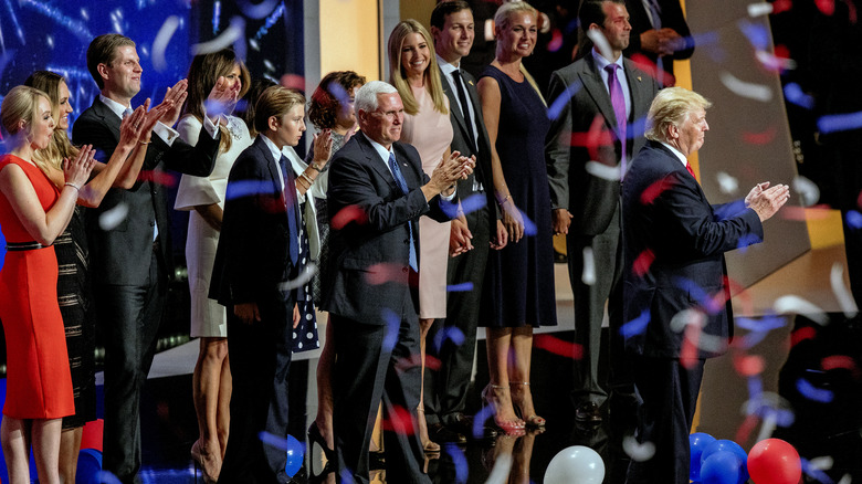 Confetti falling around Trump family and Mike Pence