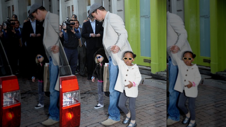 Brad Pitt with his daughters Shiloh and Zahara Jolie Pitt