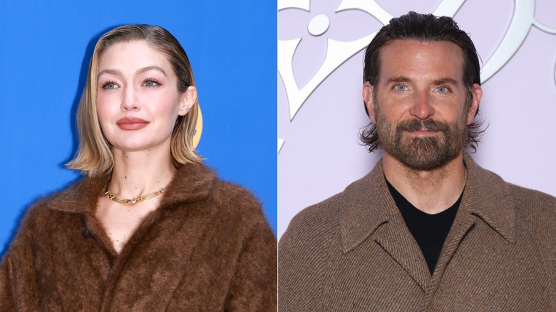 Gigi Hadid looking afar; Bradley Cooper sporting a full beard