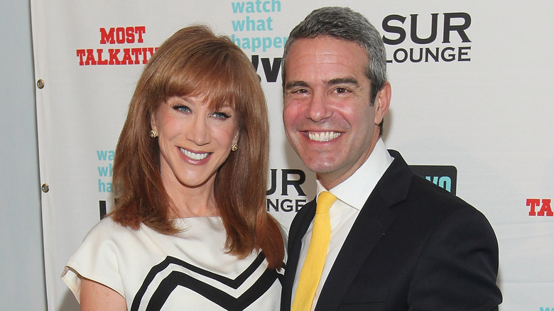 Kathy Griffin and Andy Cohen smile together at red carpet event