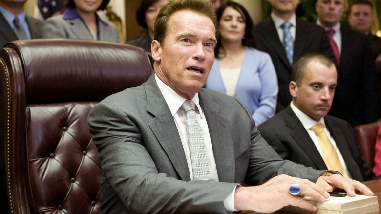 Governor Arnold Schwarzenegger signing something