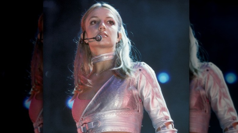 Britney Spears performing in 2000, looking serious