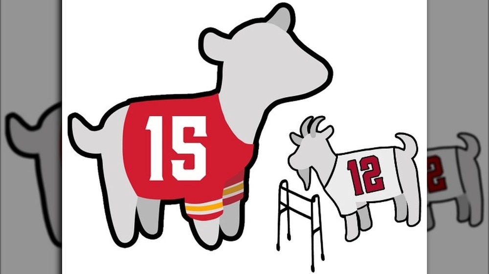 Illustration of Mahomes and Brady as GOATs on Twitter