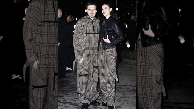 Brooklyn Peltz Beckham and Nicola Peltz Beckham outside at the Burberry show during London Fashion Week February 2025