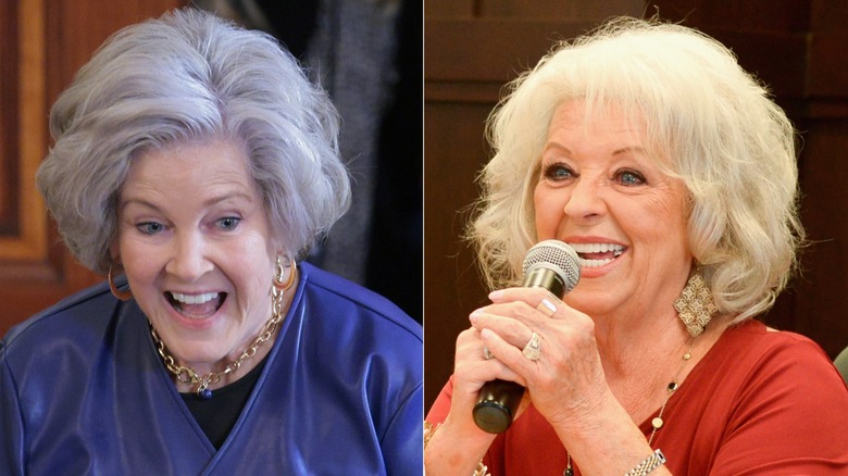 Split image of Susie Wiles and Paula Deen laughing