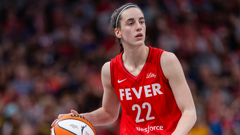 Caitlin Clark dribbling 