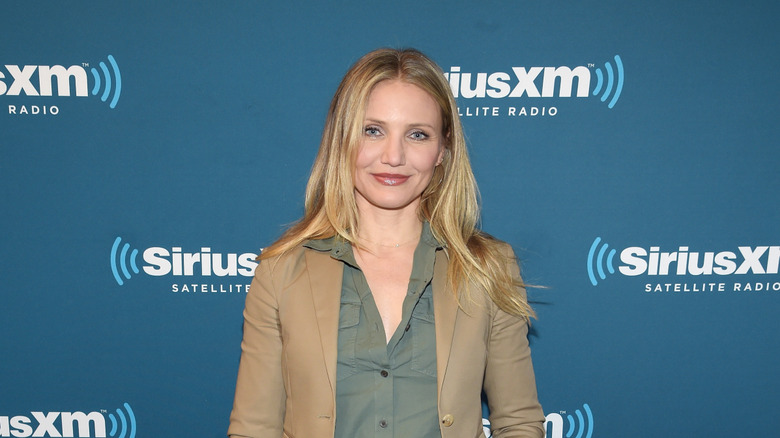 Cameron Diaz posing at Sirius XM studios