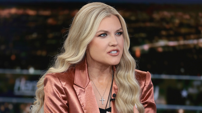 Erika Kirk speaking on the set of 