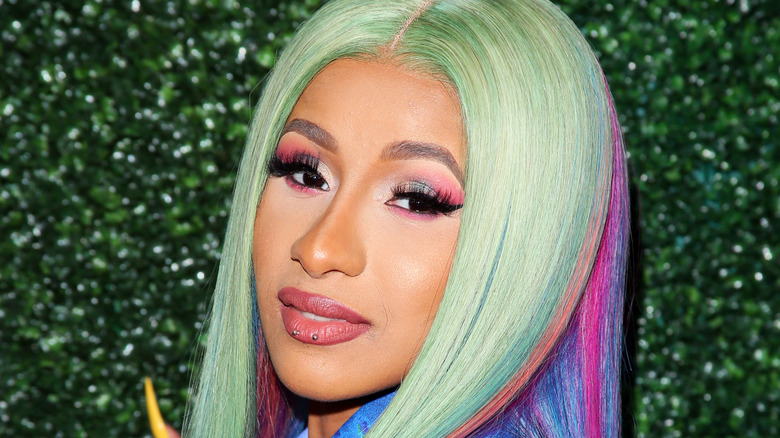 Cardi B wearing rainbow hair