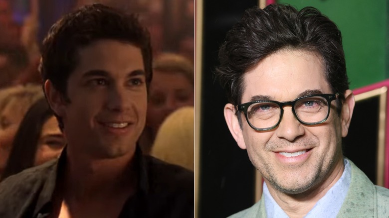Adam Garcia as Kevin in "Coyote Ugly" / Adam Garcia wearing glasses, a grey collared shirt and a light mint green jacket