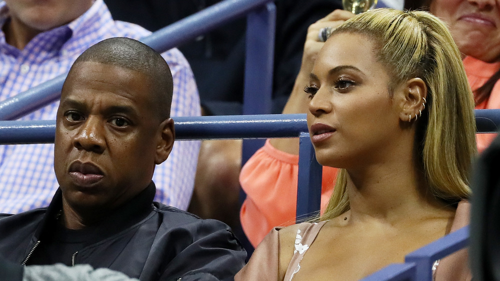 Beyonce and Jay-Z looking glum 