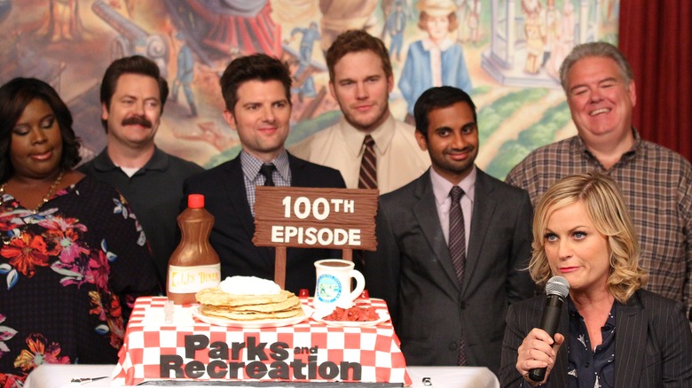 The Parks and Recreation cast celebrating