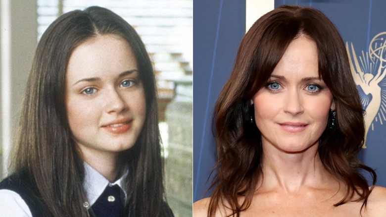 Split image of Alexis Bledel posing as Rory in Gilmore Girls and Alexid Bledel smiling in 2000s