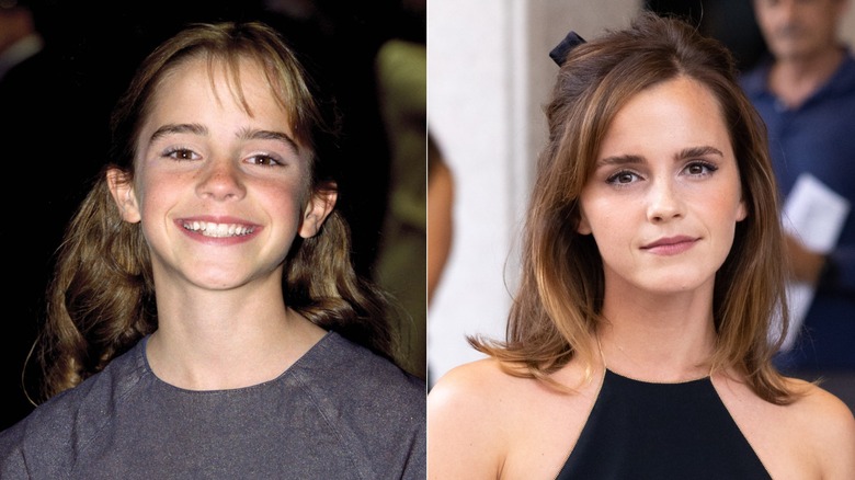 Split image of Emma Watson then and now