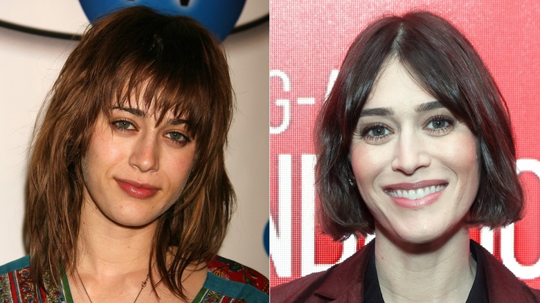 Split image of Lizzy Caplan then and now