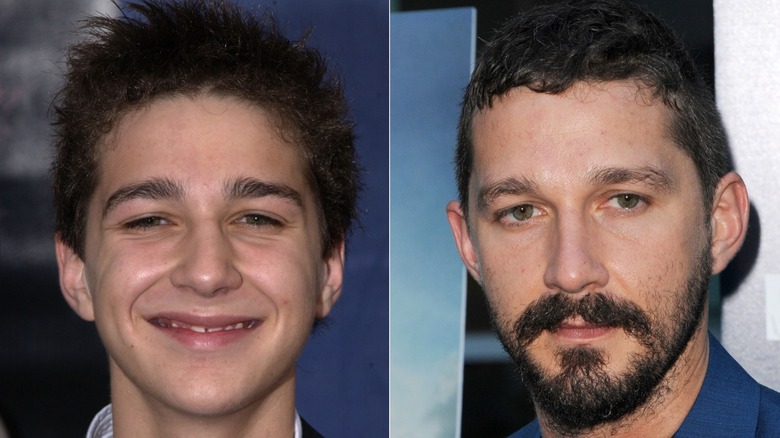 Split image of Shia LaBeouf then and now