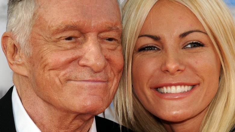 Hugh Hefner and Crystal Harris smiling