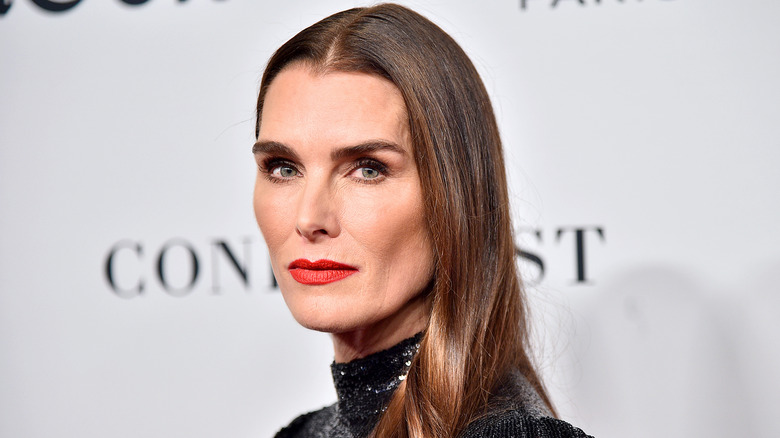 Brooke Shields with somber expression