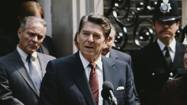 Reagan speaking into microphone