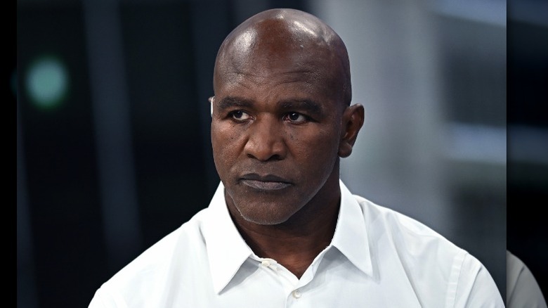 Evander Holyfield looking serious