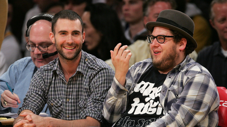 Jonah Hill and Adam Levien at a 2008 LA Lakers game